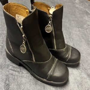 Double H 3005 Black Leather Motorcycle Biker Boots Double Zipper Women's 7